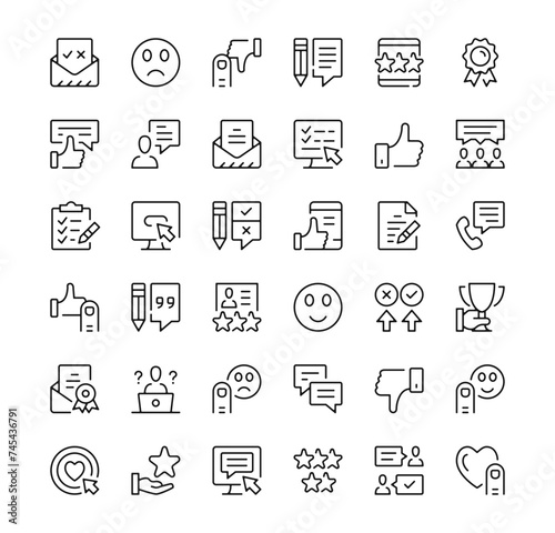 Customer feedback icons set. Vector line icons. Black outline stroke symbols