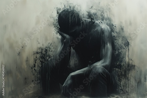 A man who has experienced grief and depression looks morally depressed. Concept of depressive experiences photo