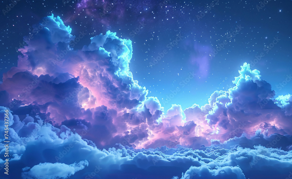 Celestial Fantasy Sky with Pink and Blue Glowing Clouds