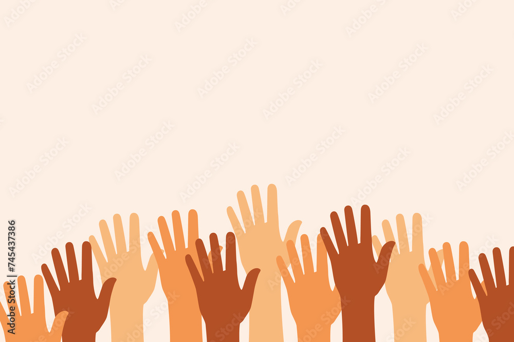 Diversity concept with hands. Raised hands banner.