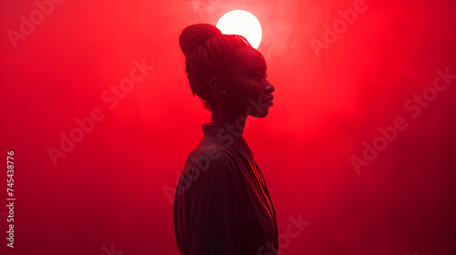 silhouette of a person in a red dress