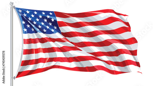 United States American Flag in Pole Isolated on White