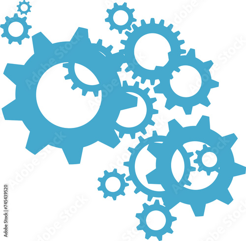 flat clock cogwheels isolated on transparent, png. Mechanism Industrial Concept. for industrial, technical, mechanical design. photo