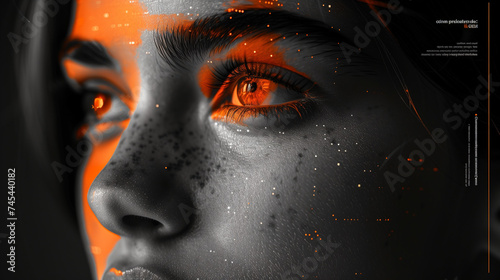 portrait of a woman's face with orange light