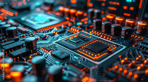 CPU on motherboard with elements. Technology concept photo