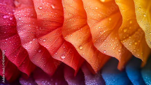 Multicolored textured wavy petals background with warm and cold gradient colors. Goffered structure photo