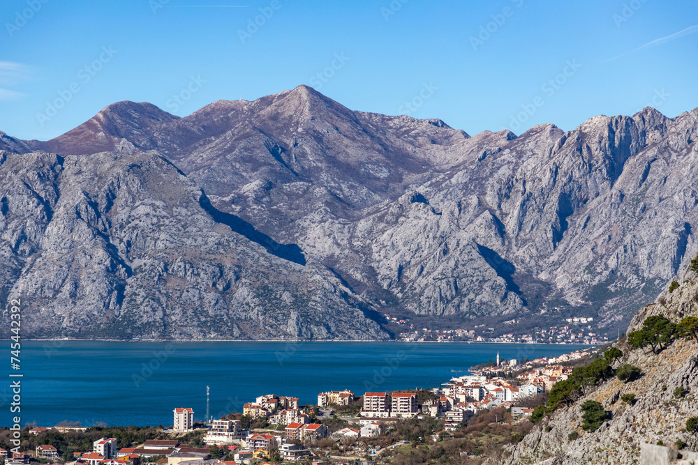 Mountain view from the Kotor Bay, Montonegro  in the sunset