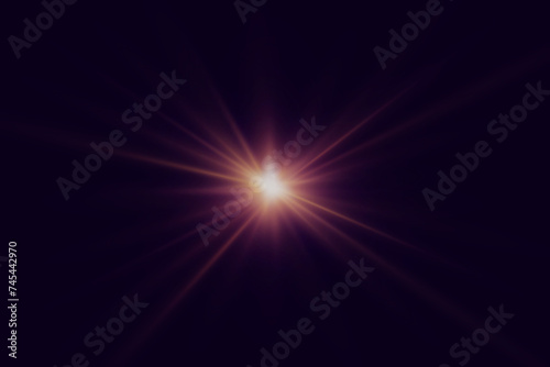 Bright effect of glare and light. Explosion of a star with rays of light.