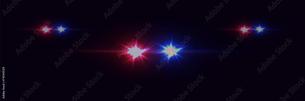 Police car flash light with flare effect. Vector illustration.