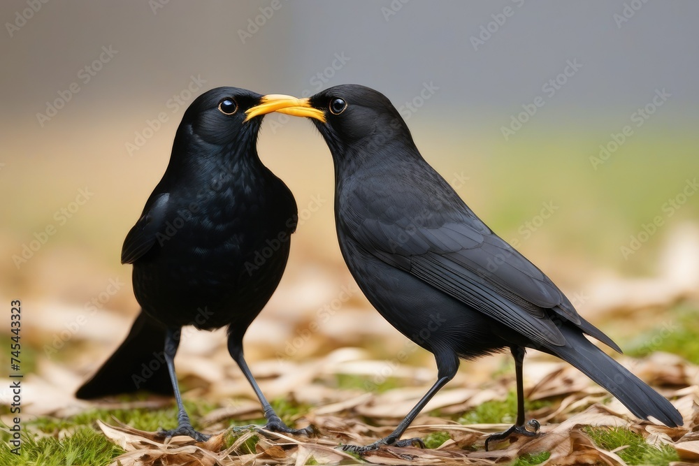 a high quality stock photograph of two blackbirds full body in love in a nature environment a high quality stock photograph of two blackbirds full body in love in a nature environment