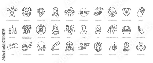 Child care outline symbols. Outline web icon set
