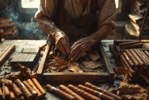 Artisan rolling cigars by hand in a traditional workshop