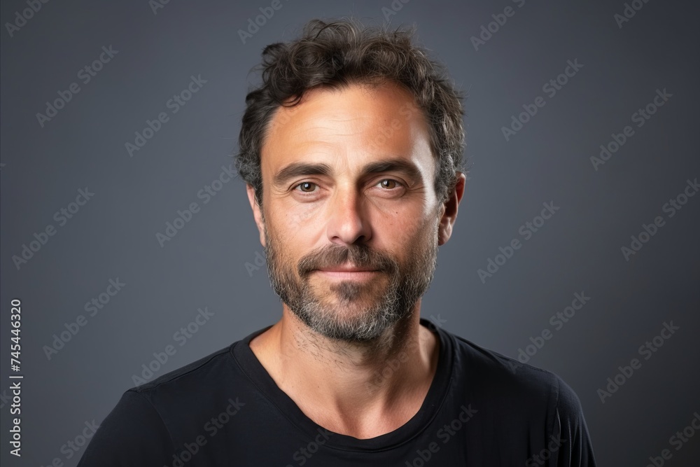 Handsome man with beard over grey background. Studio shot. Handsome man with beard over grey background. Studio shot.