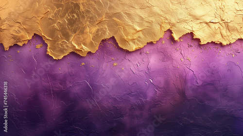 Purple and gold texture background design. Purple and gold rough painted wall surface. Raster bitmap digital illustration. 
