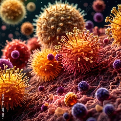 Microscopic medical scientific illustration of bacteria virus and other germ microorganisms