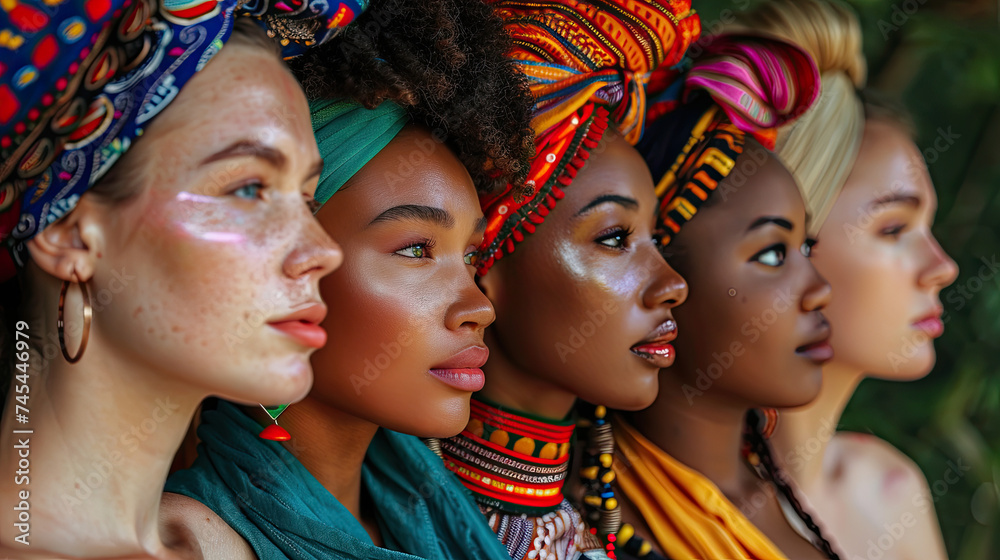 Obraz premium concept of Belonging Inclusion Diversity Equity DEIB, group photo of women or girls with different skins and cultures