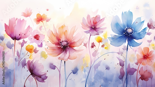 Painting watercolor floral background illustration floral nature  colorful and vibrant