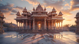 Templo Hindu ao Pôr do Sol Cores Vibrantes e Esculturas Iluminadas pela Luz Noturna