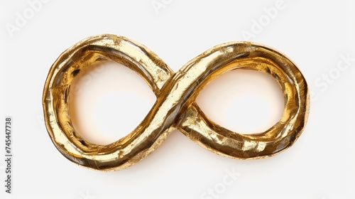 Golden infinity symbol, isolated on white background. AI Generated 