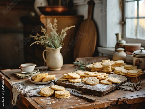 Homemade Shortbread Cookies in Rustic Kitchen