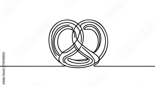 One continuous line drawing of pretzel for logo.