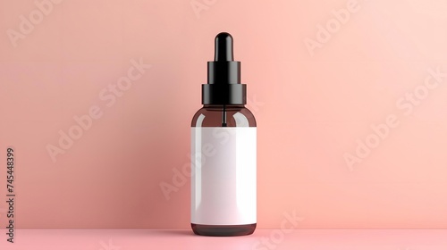 Glass bottle dropper mockup template on a light pink background. Natural Organic Spa Cosmetic concept. Skin care product, aromatic oil