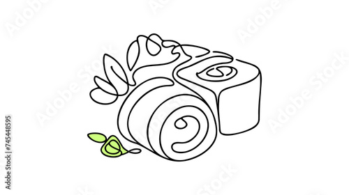 Vector continuous one single line drawing of sushi rolls in silhouette on a white background. Linear stylized