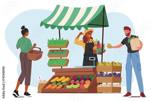 Farmer Character Proudly Displays Vibrant, Fresh Vegetables At Market Stall, Arranged Meticulously, Vector