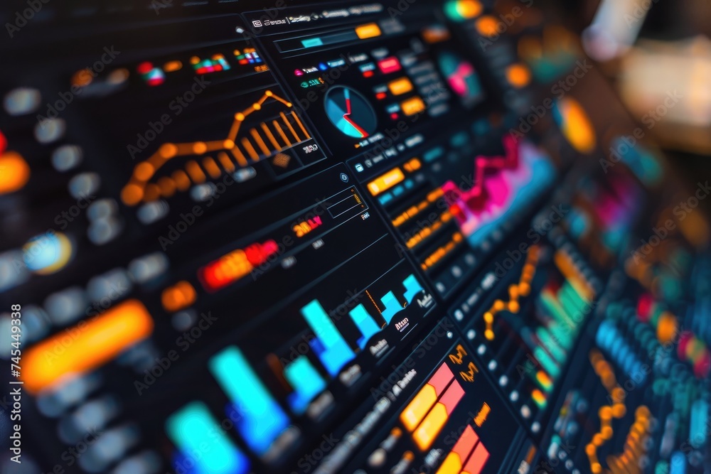 A webpage showing a dashboard with many colorful graphics A webpage showing a dashboard with many colorful graphics