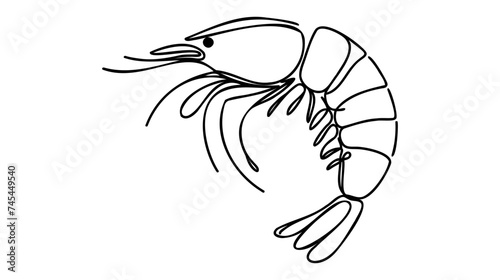One continuous line drawing of fresh shrimp for seafood logo identity.