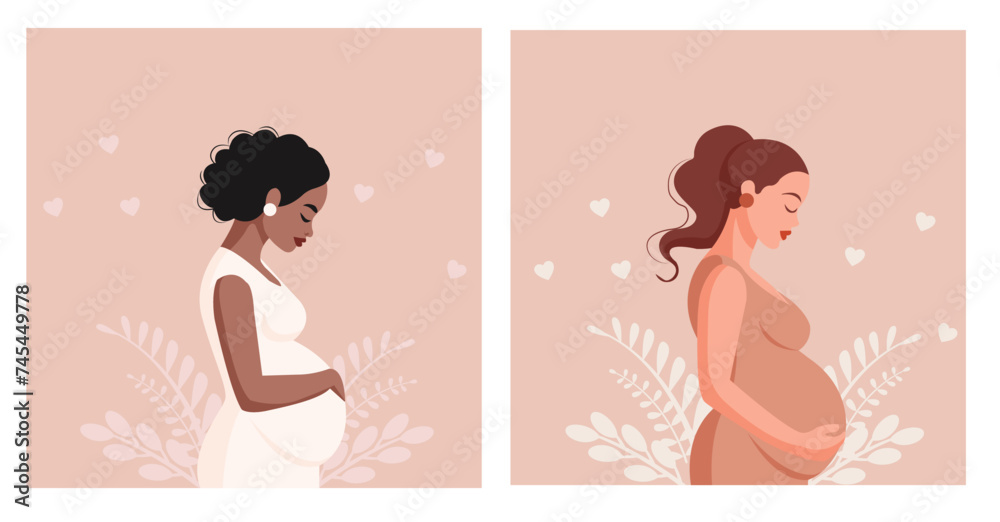 A set of square covers for social networks, banners, websites with the image of a pregnant woman. The concept of pregnancy and motherhood. A set of square covers for social networks, banners, websites with the image of a pregnant woman. The concept of pregnancy and motherhood.