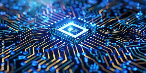Futuristic Blue Microchip Circuit Technology Detail