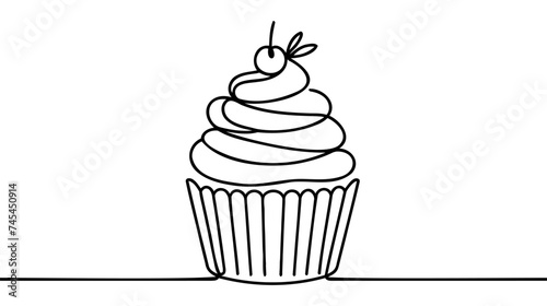 One single line drawing of fresh sweet muffin cake online shop logo vector illustration.