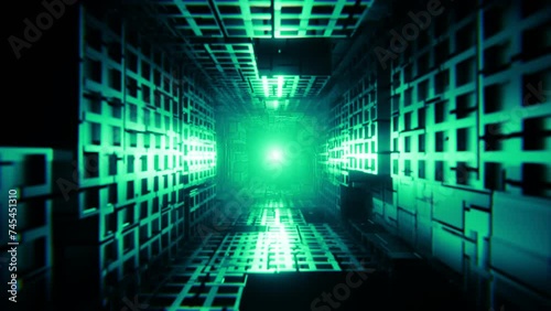 Wallpaper Mural Abstract green futuristic sci fi tunnel, looped animation. 3D rendering Torontodigital.ca