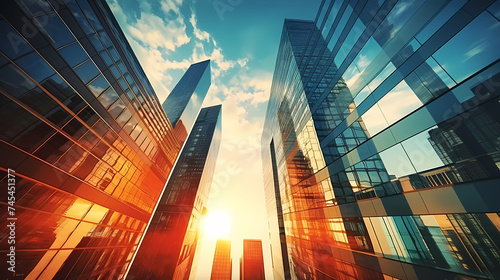 Wallpaper Mural A soaring skyscraper with glass walls reflecting the surrounding city lights and melancholy blue sky Torontodigital.ca