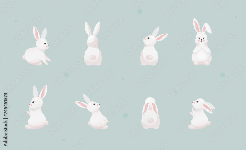 Obraz premium Cartoon Isolated Rabbits set. The symbol of Easter Vector illustration
