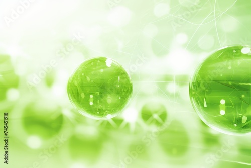 Abstract geometric composition with interconnected green spheres and lines on a soft green background, representing connectivity and technology. Illustration isolated on a vibrant green background.