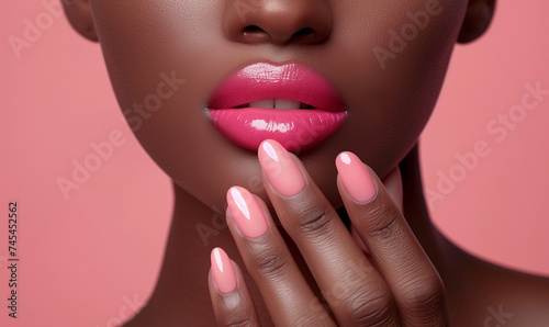 Sophisticated Pink Manicure and Lips, Nail Salon Elegance