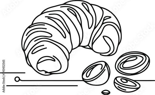 croissants in continuous line drawing minimalist style, food illustration.