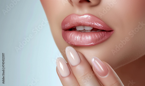 Elegant Manicure and Soft Pink Lips, Nail Salon Delicacy