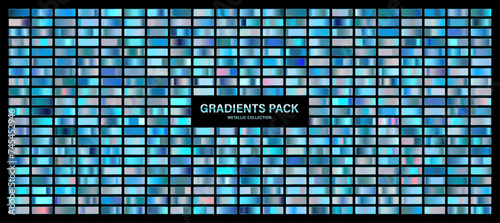 Blue, azure glossy gradient, metal foil texture. Color swatch set. Collection of high quality gradients. Shiny metallic background. Design element. Vector illustration