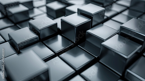 Grey Glossy Cubes Neatly Aligned To Create An Innovative Display. Innovative Display: Neatly Aligned Grey Glossy Cubes. Grey Glossy Cubes: Innovative Alignment.