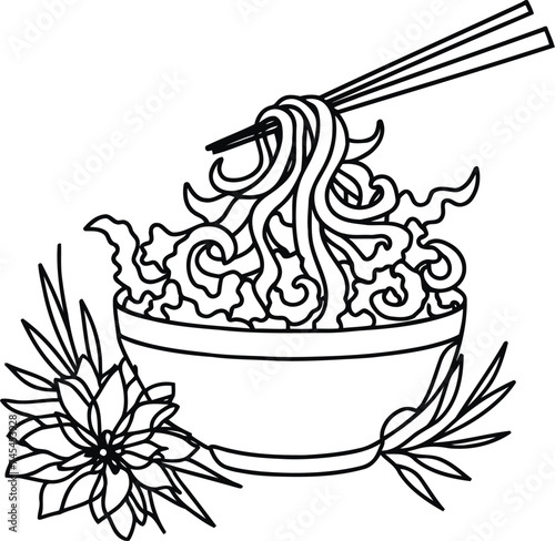 tempura in continuous line drawing minimalist style, food illustration.