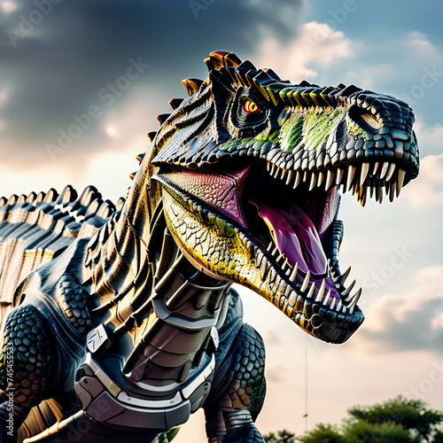3d rendered illustration of a dinosaurs robot. Generative AI © 호섭 이