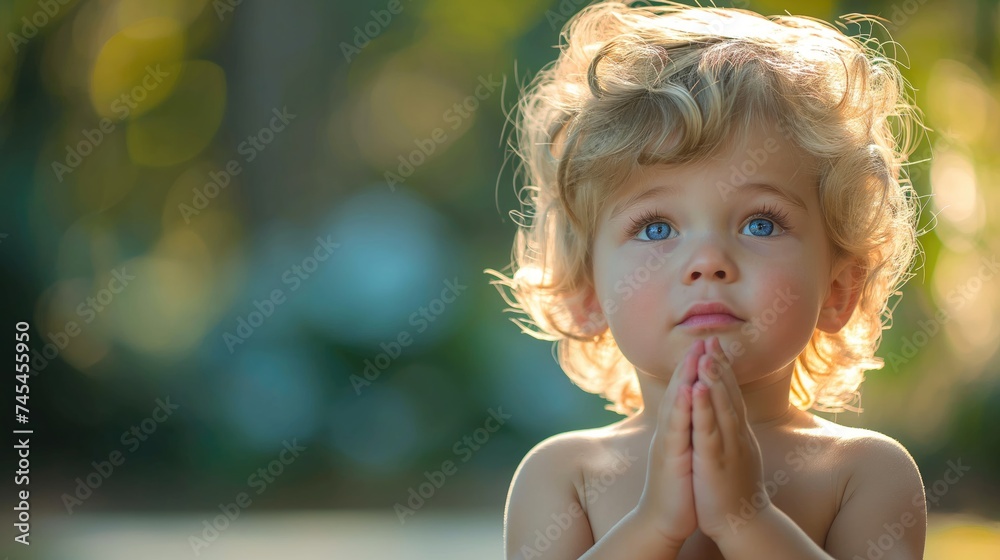 Boy praying in the morning. Created with Generative AI. Boy praying in the morning. Created with Generative AI.