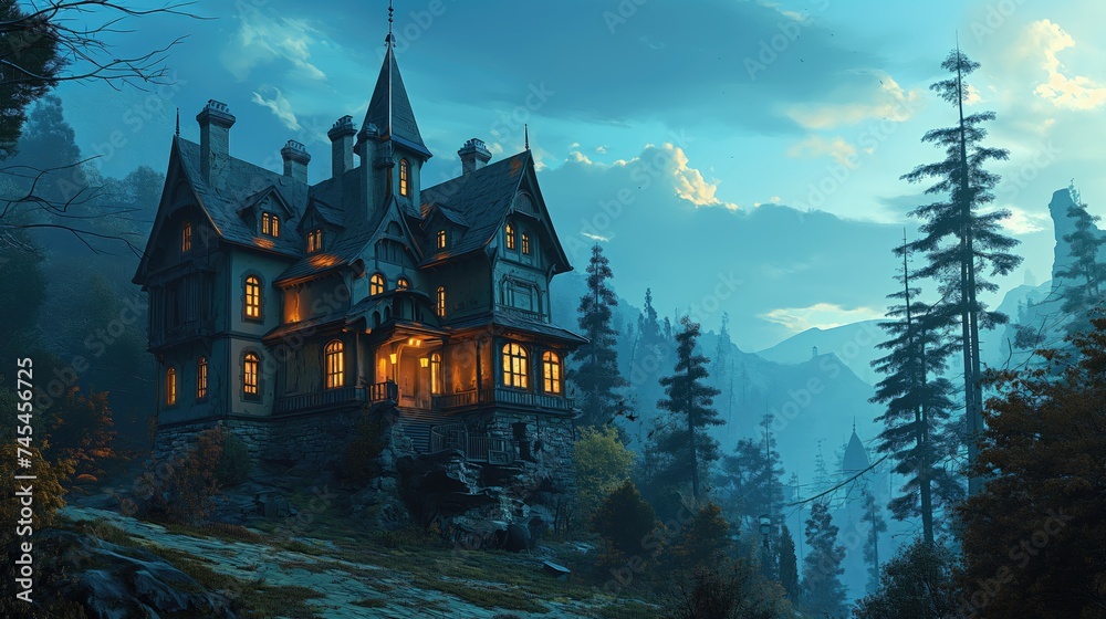 Spooky old gothic castle. Created with Generative AI. Spooky old gothic castle. Created with Generative AI.