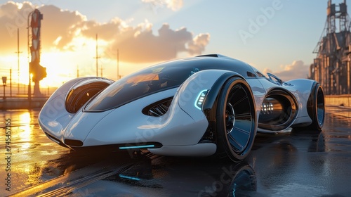 futuristic electric supercar car. Created with generative AI. © lchumpitaz