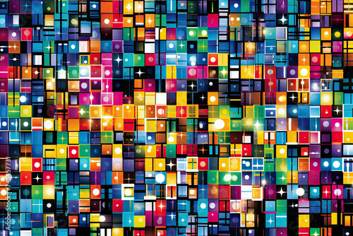 A vibrant arrangement of squares and rectangles in various colors creates an abstract and eye-catching pattern