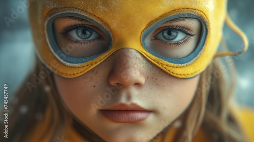 girl plays superhero. Created with Generative AI. 