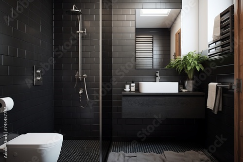 Black Shower  White Tiles  Monochrome Apartment Bathroom Designs